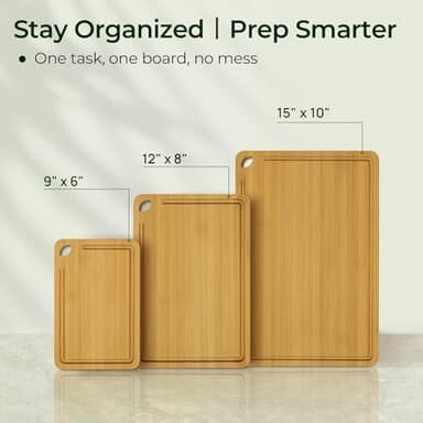 Keechee Wood Cutting Board for Kitchen - Reversible Bamboo Cutting Boards Gift Set of 3 with Juice Groove, Wooden Chopping Board for Meat, Fruit, Vegetables & Cheese (Pre Oiled, Natural) - Image 5