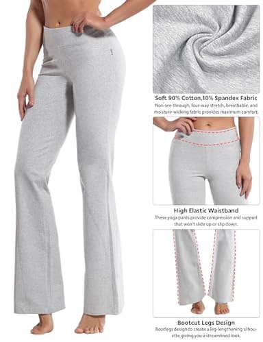 BUBBLELIME 29"/31"/33"/35" 4 Styles Women's Inner Pocket Bootcut Yoga Pants - Basic Cotton_HeatherGray M-35 Inseam - Image 5