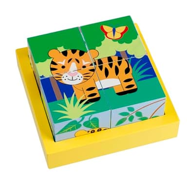 Orange Tree Toys: Jungle Animals - Four Blocks Puzzle - Hand Painted Colorful Wooden Toy, Chunky Animal Blocks, Educational, Toddlers & Kids, Ages 1+ - Image 4