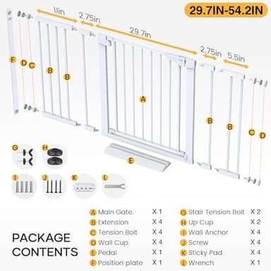 Cumbor 29.7-54.2" Wide Baby Gate for Stairs, Mom's Choice Awards Winner-Self Closing Dog Gate Indoor for Doorways, No Drilling Pressure Mounted Pet Gates for Kids, Easy Walk Through Safety Gate, White - Image 6