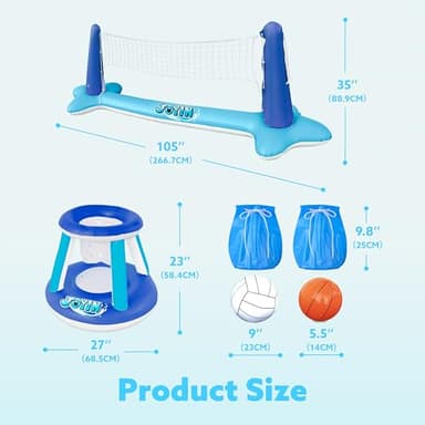 JOYIN Inflatable Volleyball Net & Basketball Hoops Pool Float Set; Balls Included for Kids/Adults, Summing Pool Game, Floating, Summer Floaties, Volleyball Court |Basketball,L-Dark Blue - Image 6