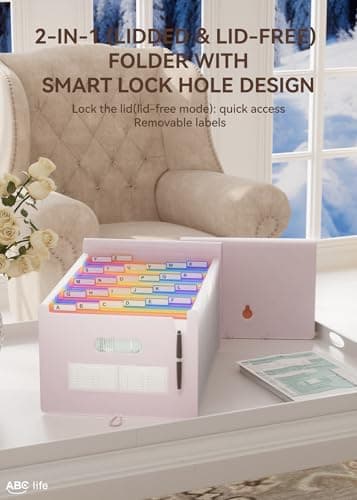 ABC life 26 Pockets Accordion File Organizer, Expanding File Folder, Portable Monthly Paper Bill Tax Receipt Organizer, Letter A4 Size Document Organizer with Blank Labels - Pinkish Purple - Image 6