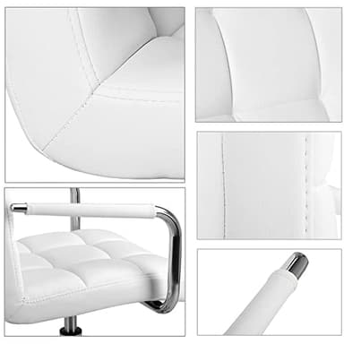 Yaheetech White Desk Chairs with Wheels/Armrests Modern PU Leather Office Chair Midback Adjustable Home Computer Executive Chair 360° Swivel - Image 8
