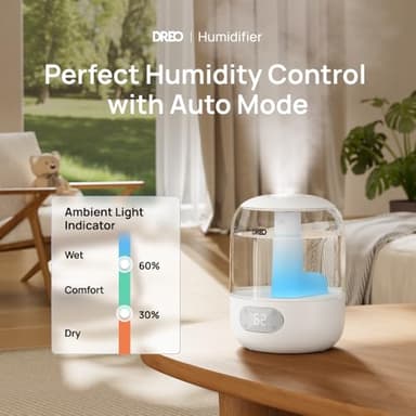 Dreo Humidifiers for Bedroom, 3L Top Fill 30H & 26dB Quiet Runtime for Large Room, Cool Mist Ultrasonic Humidifier with Humidity Sensor, Night Light for Home, Baby, Nursery, Plants, 360° Nozzle, White - Image 2