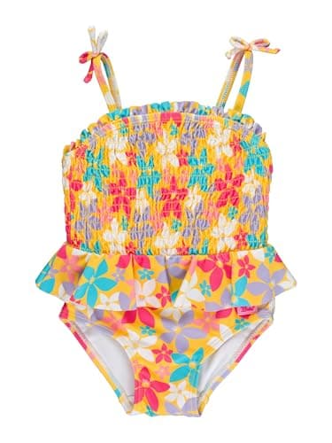 RuffleButts UPF50+ Endless Summer Floral Peplum Smocked Bodice One Piece - 10 - Image 1