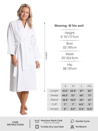 Turkish Linen Waffle Knit Lightweight Kimono Spa & Bath Robes for Women - Quick Dry - Soft (White, Large) - Image 7