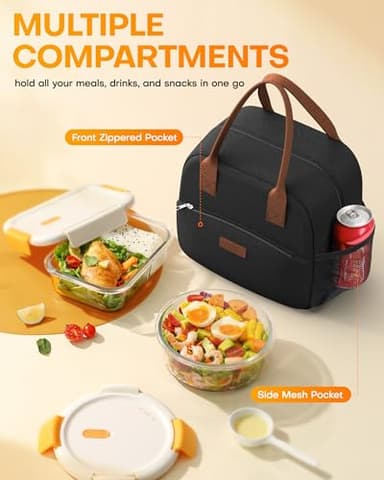 HOTOR Lunch Bag for Women & Men - Wear-Resistant & Leak-Proof Insulated Lunch Box with Large Capacity, Multi-Functional Cooler Bag for Office, Picnic, Black, 12L, 12.20" x 6.30" x 10.20" - Image 2