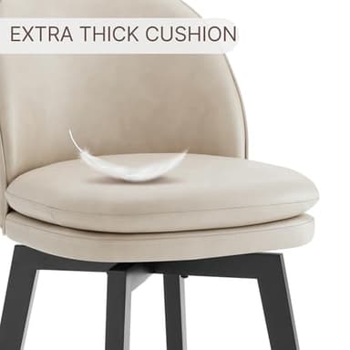 Counter Height Barstools 26 inch Upholstered Swivel Bar Stools with Back and Wood Legs for Kitchen Island,Set of 4,Beige PU Leather-Armless - Image 6