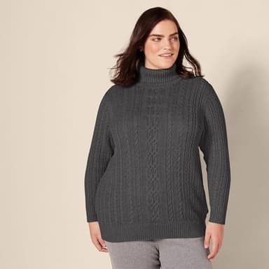 Amazon Essentials Women's Fisherman Cable Turtleneck Sweater (Available in Plus Size), Charcoal Heather, Small - Image 6