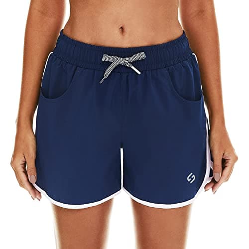 HODOSPORTS Women's 4" Swim Shorts with Liner Pockets Quick Dry Board Shorts Swimsuit Bottom Navy M - Image 1