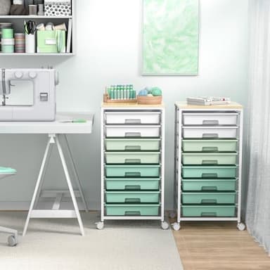 Rolling Storage Utility Cart Organizers with 8 Drawers and Wooden Tabletop for Living Room,Office,Classroom,Craft Room,Bedroom,Dorm,Green - Image 8