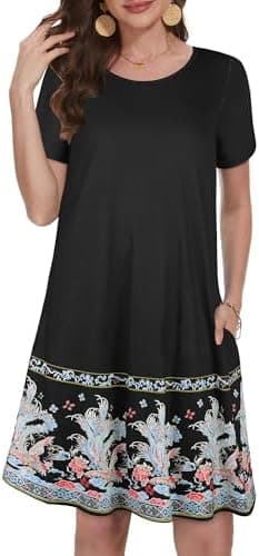Summer Dresses for Women Casual Tshirt Short Sleeve Floral Sundress Beach Cover Ups with Pockets - Image 6
