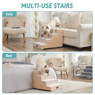 COZY KISS Dog Stairs for Small Dogs, 4 Tier Wider Pet Stairs for Couch and Beds, 17.7" H Non-Slip Dog Steps for Old Cats, Puppy, Small Medium Dogs, 17.7x23.6x17.7 inch, Beige - Image 5