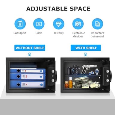 Bonsaii Safe, 0.6 Cubic Safe Box with Electronic Keypad, Removable Shelf, for Valuables Jewelry and Documents in Home, Hotel, or Business, 9.84" x 13.78" x 9.84" Inches, SF002 - Image 3