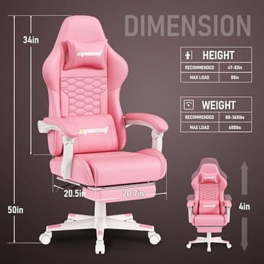 Opiesit Gaming Chair, Computer Gaming Chairs with Footrest, Linkage Armrests and Lumbar Support, High Back Ergonomic Office Chair for Adults, Big and Tall Desk Chair(Pink) - Image 3