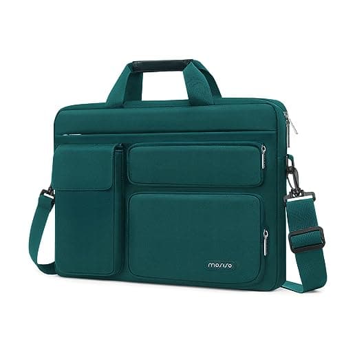 MOSISO Laptop Shoulder Bag 15.6 inch, 15-15.6 inch Computer Bag Compatible with MacBook Pro 16 inch, HP, Dell, Lenovo, Notebook with 2 Raised&1 Flapover&1 Horizontal Pocket&Handle&Belt, Teal Green - Image 1
