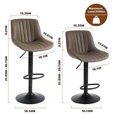 Youhauchair Bar Stools Set of 2, Swivel Counter Height Barstools with Back, Adjustable Faux PU Leather Bar Chairs, Modern Armless Kitchen Island Stool, Brown - Image 3