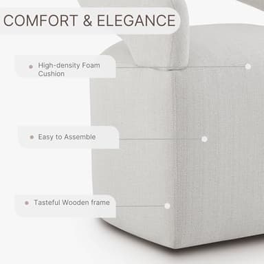 KISLOT Upholstered Dining Chairs with Removable Casters Barrel Side Armchair with Rollers for Diningroom Bedroom Livingroom Reading Room, Linen, 1PCS - Image 5