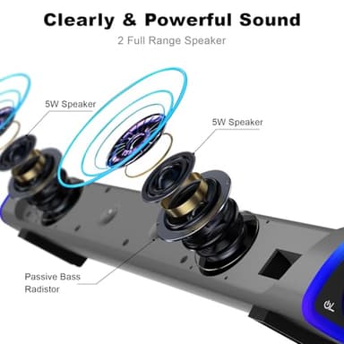 SOULION R30 Computer Speakers, Colorful LED Lights with Switch Button, Surround Sound Portable Computer Sound Bar Speakers for Desktop, Gray - Image 3