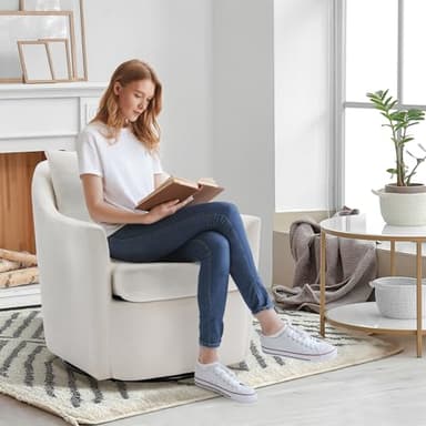 COLAMY Swivel Accent Chair Set of 2, Armchair Round Barral Chair, 360° Swivel Living Room Side Chair Upholstered Soft Cushion for Nursery/Bedroom - Beige - Image 7