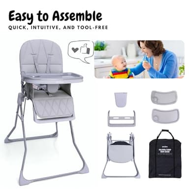 Bicystar Foldable Baby High Chair with Easy Clean Double-Layer Tray, Adjustable Foot Rest, Safety First 5 Point Harness, Compact Space Saver Baby Feeding Chair Portable for Travel - Image 7