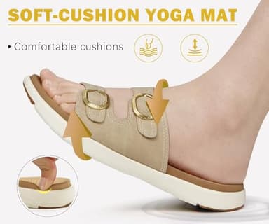 COFACE Womens Orthotic Slides Comfort Plantar Fasciitis Arch Support Slip on Flat Sandals Ladies Soft Cushion Fashion Yoga Mat Slippers With Adjustable Straps, Beige Size 8.5 - Image 4