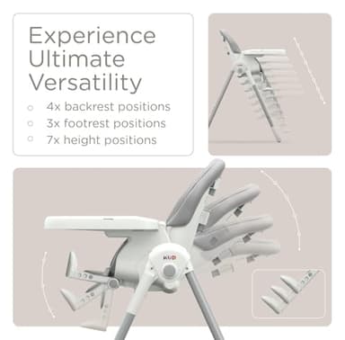 KÜB 3-in-1 Foldable Baby High Chair | Multifunctional Infant High Chairs for Babies and Toddlers | Removable Seat & Tray Easy Clean | 7 Height & 4 Recline Adjustable | 2 Locking Wheels (Grey) - Image 2