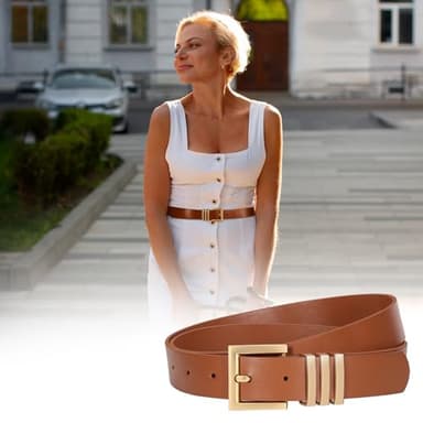 Huyfhksd 3 Pack Women Leather Belt for Jeans Pants Dresses Fashion Ladies Waist Belts with Gold Buckle, L, FBlack/Brown/Beige(Square) - Image 5