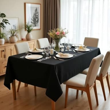 sancua Rectangle Tablecloth - 60 x 84 Inch - Stain and Wrinkle Resistant Washable Polyester Table Cloth, Decorative Fabric Table Cover for Dining Tables, Buffet Parties and Camping, Black - Image 2