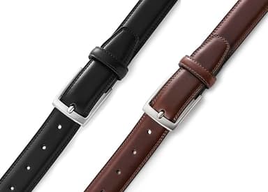 MILORDE Men's Leather Dress Belt 2Pack, Handmade, 100% Cow Leather, Fashion & Classic Designs for Work Business and Casual (2pack-Black101/Brown103,36) - Image 5