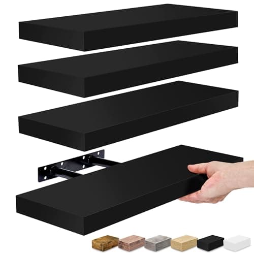 Sorbus Floating Shelves for Wall, Bathroom Shelves Wall Mounted for Kitchen, Bedroom, Living Room, Bathroom Storage, Over Toilet, Hanging Book Shelf for Wall Home Decor (Black, 4 Pack) - Image 1