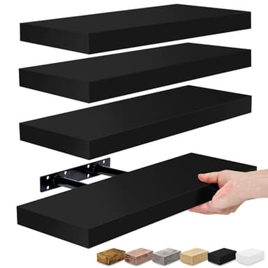 Sorbus Floating Shelves for Wall, Bathroom Shelves Wall Mounted for Kitchen, Bedroom, Living Room, Bathroom Storage, Over Toilet, Hanging Book Shelf for Wall Home Decor (Black, 4 Pack) - Image 1