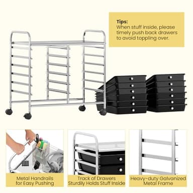 Giantex 12 Drawers Rolling Cart, Mobile Storage Drawer Cart, Classroom Organizer Cart for Office School Supplies Tools Scrapbook Paper Craft Small Printer, Utility Cart on Wheels, Black - Image 6