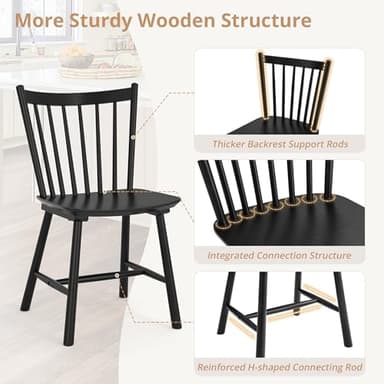 LUE BONA Upgraded Dining Chairs Set of 8, Farmhouse Wooden Spindle Back Kitchen Chairs, Windsor Dining Chairs for Kitchen and Dining Room, Black - Image 4