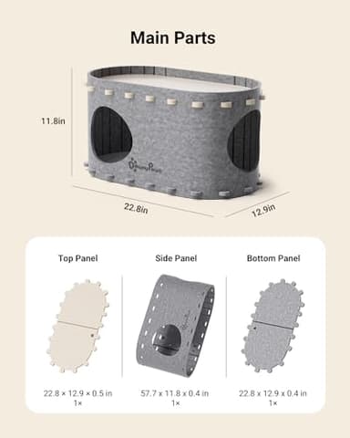 DownyPaws Cat House for Indoor Cats, Cat Bed Cave for Multiple & Large Cats Up to 22 Lbs, Scratch Resistant, Foldable Peekaboo Kitten Caves Tunnel Enclosed Bed, PeekaPurr, Light Gray - Image 9