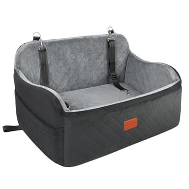 Lealchum Dog Car Seat Up to 55lb,2 Clip-On Safety Adjustable Leashs Car Dog Bed for 2 Small Dogs,Fully Detachable and Washable Pet Car Seat with 2 Storage Pockets,Easy to Install(Black/Grey, Large) - Image 1