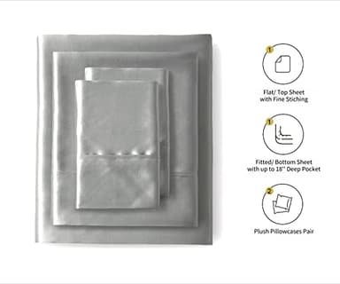 Lanest Housing Silk Satin Sheets, Full Size Satin Bed Sheet Set with Deep Pockets, Cooling Soft and Hypoallergenic Satin Sheets Full - Light Gray - Image 2