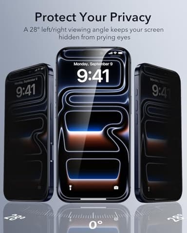 ESR 3 Pack for iPhone 17 Pro Privacy Screen Protector, Military Grade Shatterproof, 9H Hardness, Anti-spy Tempered Glass with UltraFit Tray - Image 3