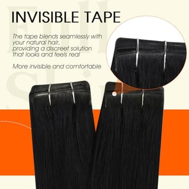 Full Shine Tape in Extensions Color 1 Jet Black Injection Human Hair Extensions Straight Machine Remy Insert Tape in Hair for Women 24Inch Seamless Skin Weft 50Gram 20Pcs Natural Invisible - Image 4