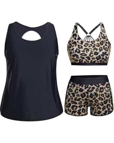 Holipick Women Leopard Plus Size 3 Piece Tankini Swimsuits Athletic Bathing Suits with Boy Shorts Tank Top with Sports Bra 18W - Image 1