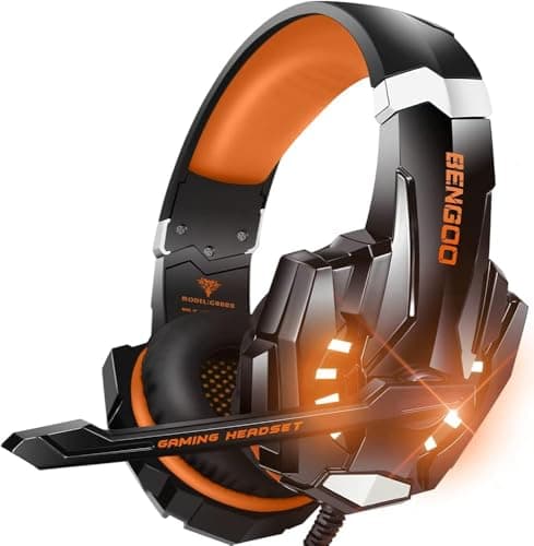 BENGOO G9000 Stereo Gaming Headset for PS4, PC, Xbox One Controller, Noise Cancelling Over Ear Headphones with Mic, LED Light, Bass Surround, Soft Memory Earmuffs (Orange) - Image 1