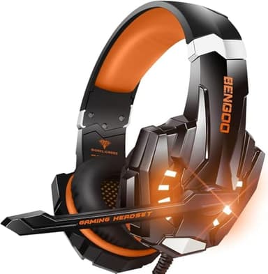 BENGOO G9000 Stereo Gaming Headset for PS4, PC, Xbox One Controller, Noise Cancelling Over Ear Headphones with Mic, LED Light, Bass Surround, Soft Memory Earmuffs (Orange) - Image 1