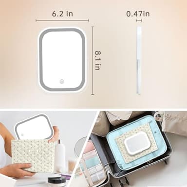 YEKKOPT Travel Makeup Mirror with Lights, Portable Small Beauty LED Vanity Mirror with Lights, 1200mAh Battery, Dimmable Touch Screen, Tabletop Folding Compact Mirror,Women Gift - Image 2