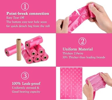 WDFAACK Biodegradable Dog Poo Bags with Holder-240 Large Poop Bags, Corn Starch Blended Compostable Bag, Extra Thick Strong Leak Proof Waste Bag for Dogs (Pink) - Image 3