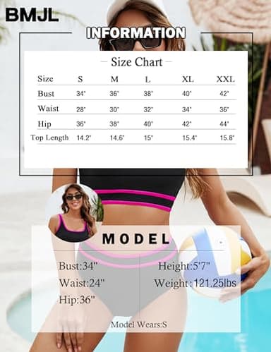 BMJL Women's High Waisted Bikini Sets Sporty Two Piece Swimsuit Color Block Cheeky High Cut Bathing Suits(M,Black Pink) - Image 6