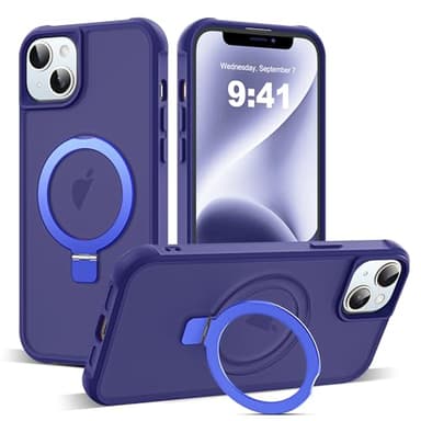 SKYLMW Compatible with iPhone 14 Plus Case with Invisible Magnetic O-Ring Stand Military-Grade Translucent Case for iPhone 14 Plus 6.7" [Compatible with Mag-Safe][Great Grip Feeling], Navy - Image 1
