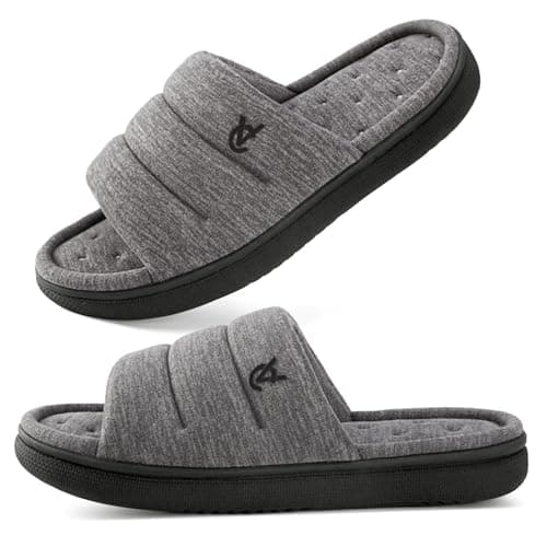 VeraCosy Mens Open-Toe Slippers Memory Foam Indoor Outdoor House Shoes for Men Ultimate Gray,9-10 US - Image 1