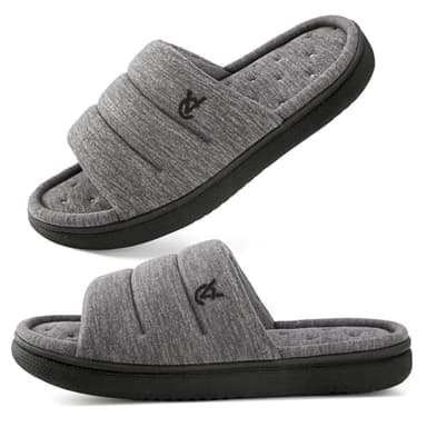 VeraCosy Mens Open-Toe Slippers Memory Foam Indoor Outdoor House Shoes for Men Ultimate Gray,9-10 US - Image 1