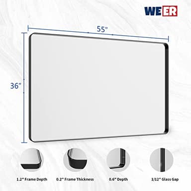 WEER 55X36 Inch Black Metal Framed Bathroom Mirror, Black Bathroom Vanity Mirror Farmhouse, Rounded Rectangular Matte Black Wall Mirrors, Tempered Glass, Anti-Rust (Horizontal/Vertical) - Image 6