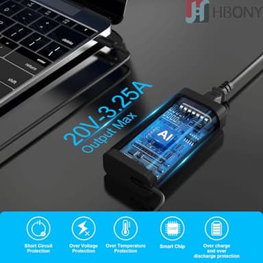 HBONY 65W 60W USB Type C Charger Compatible with Dell Laptop Latitude 5540 5440 7440 5450 e5430 5430 5530 7430 3450 5550 5350 7450 5420 7420 5520 e5440 Power Cord, XPS 13 Computer AC Adapter - Image 4